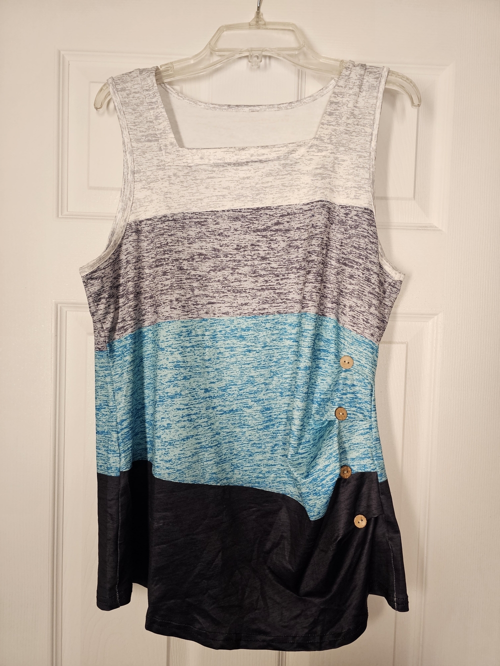 NWOT Sleeveless Colorblock Tank Top with Button Detail - Teal/Gray/Black Med